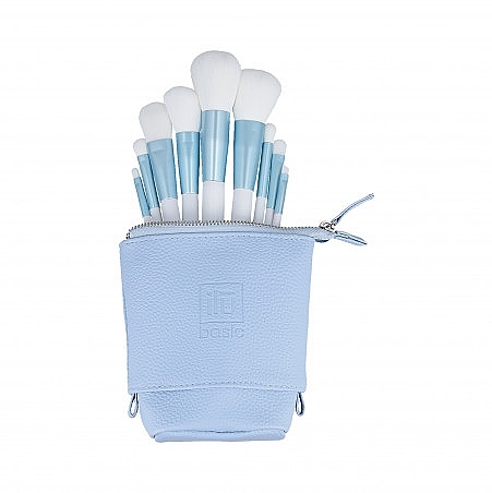 Набор из 9 кистей для макияжа + сумка, голубой - ILU Basic Mu White Makeup Brush Set — фото N1
