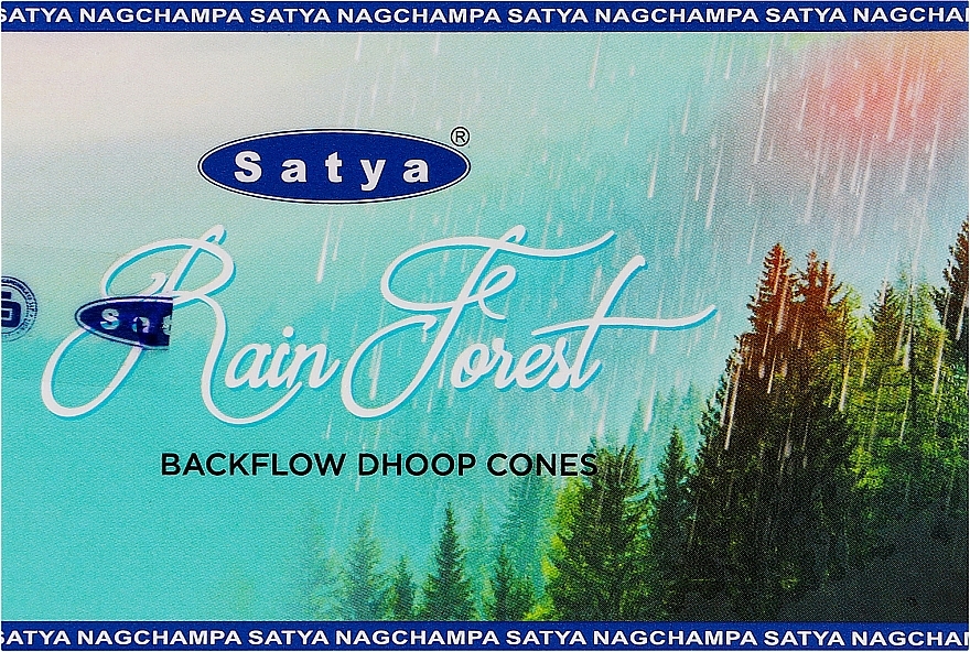Стелющиеся дымные благовония конусы "Дождливый лес" - Satya Rain Forest Backflow Dhoop Cones — фото N1