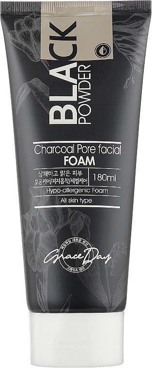Пінка для вмивання обличчя з чорним вугіллям - Grace Day Black Powder Charcoal Pore Facial Foam — фото N1