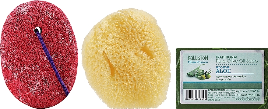 Набір, мило з ароматом жасмину, бірюзова пемза - Kalliston (soap/100g + stone/1pcs + sponge/1pcs) — фото N1