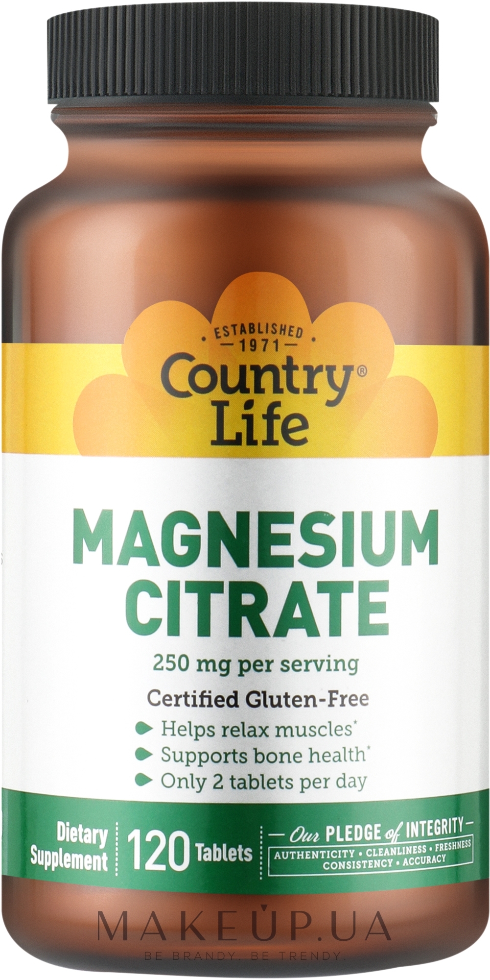 Пищевая добавка " Цитрат магния 250 мг" - Country Life Magnesium Citrate — фото 120шт