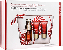 Парфумерія, косметика Набір - Clarins Double Serum & Super Restorative (ser/30ml + cr/15ml + n/cr/15ml + bag)