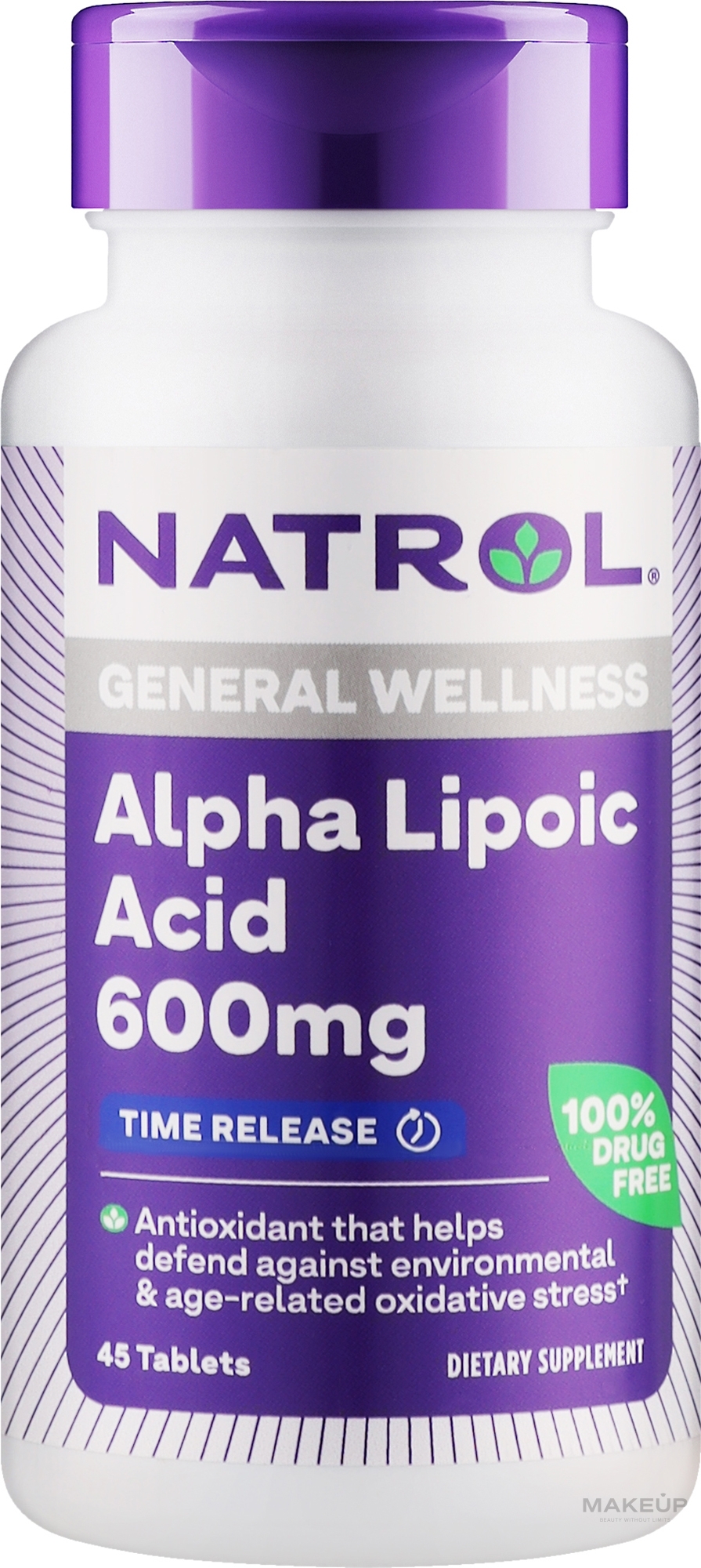 Альфа-ліпоєва кислота, повільне вивільнення, 600 мг - Natrol Alpha Lipoic Acid — фото 45шт