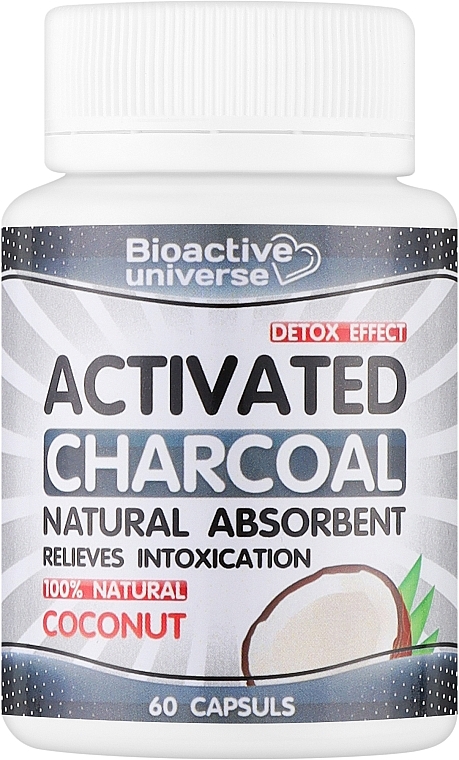Кокосове активоване вугілля в капсулах - Bioactive Universe Activated Charcoal — фото N1