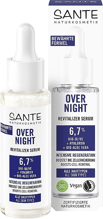 Биосыворотка-ревитализатор для лица с гиалуроновой кислотой - Sante Over Night Serum — фото N1