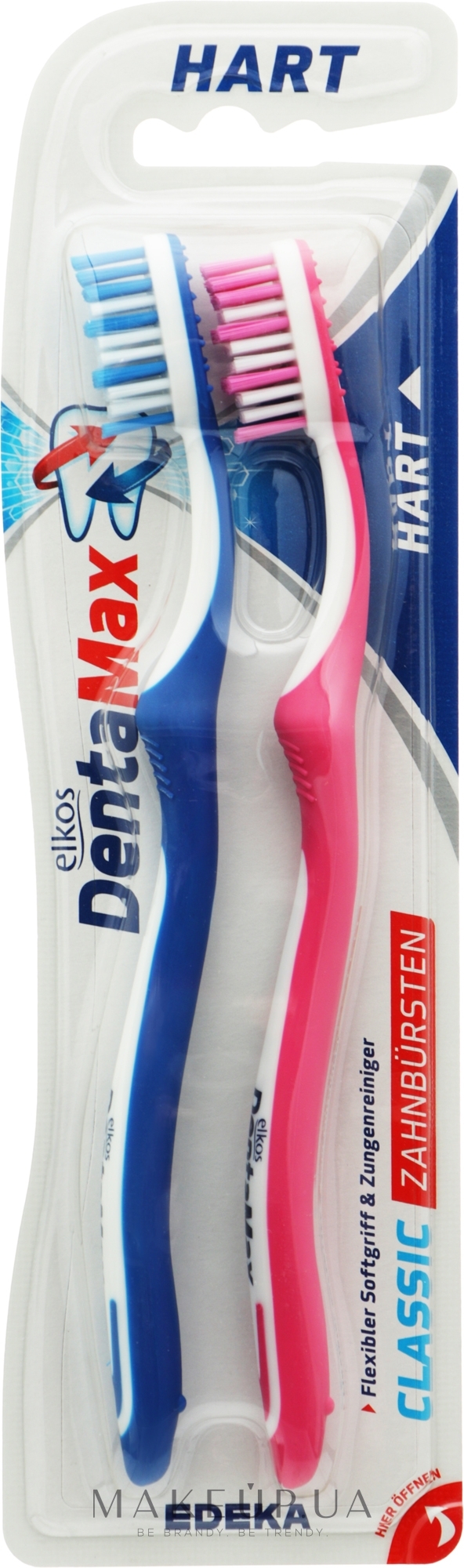 Зубная щетка жесткая, синяя+розовая - Elkos Dental Classic — фото 2шт