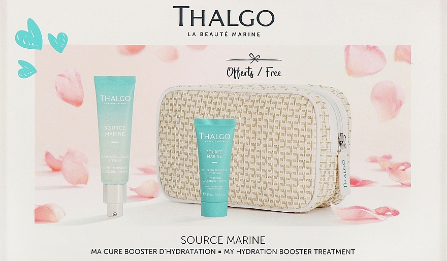 Набор для лица "Мой уход для повышения уровня увлажнения" - Thalgo Source Marine Beauty Set (ser/30ml + gel/15ml + bag/1pc) — фото N1