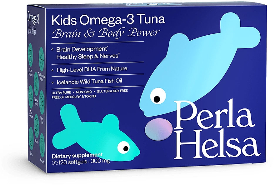 Пищевая добавка "Kids Омега-3 с высоким уровнем DHA-кислот", 300 мг, 120 капсул - Perla Helsa Kids Omega-3 Tuna Brain & Body Power Dietary Supplement 