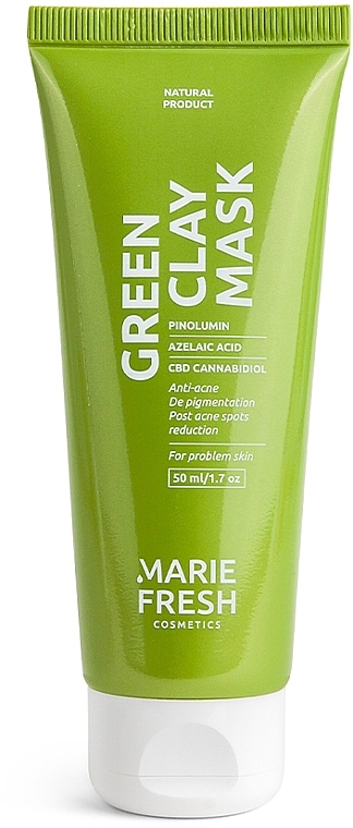 Маска с зеленой глиной и экстрактом каннабиса для проблемной кожи - Marie Fresh Cosmetics Anti Acne Green Clay Mask