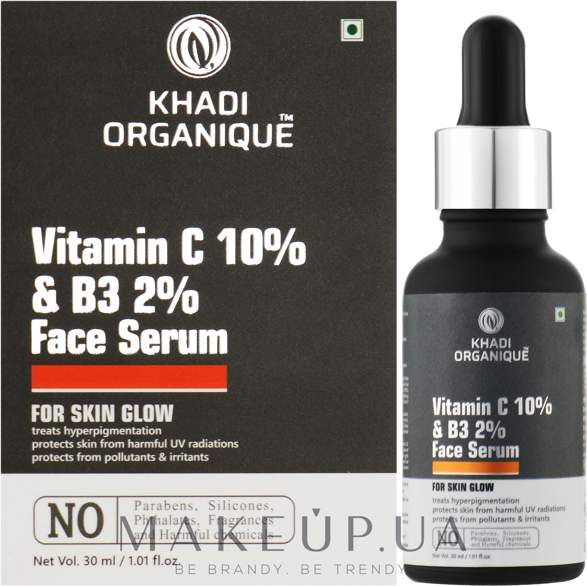 Омолоджувальна сироватка для обличчя "Вітамін С + В3" від зморщок та пігментації - Khadi Organique Face Serum Vitamin C (Ethyl Ascorbic Acid) 10% + B3 Face Serum Youthful Glow — фото 30ml