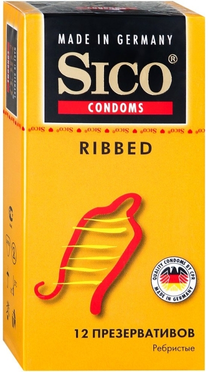 Презервативи "Ribbed", ребристі, 12 шт. - Sico