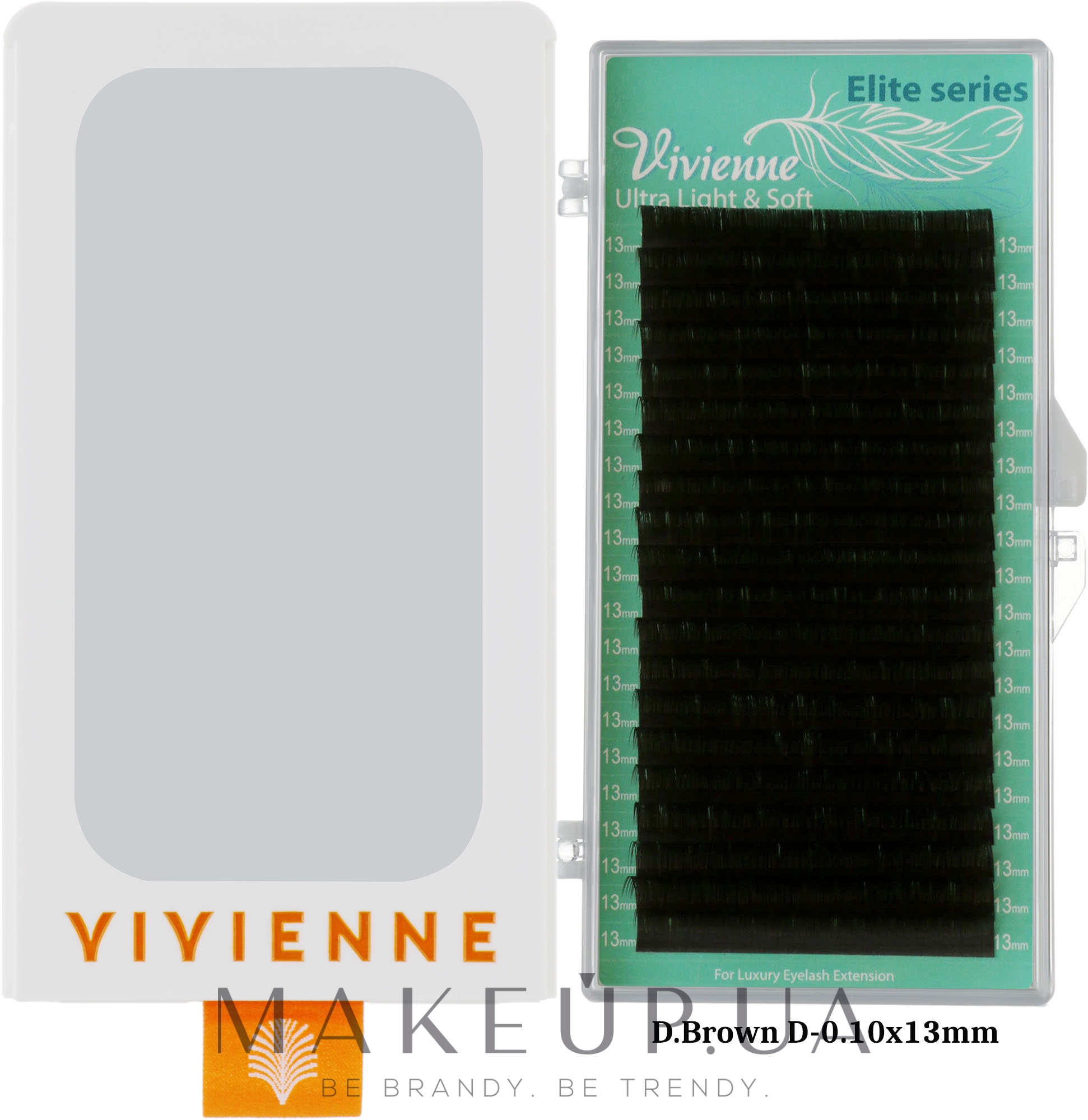 Накладні вії "Elite", темно-коричневі, 20 ліній (0.1, D, (13)) - Vivienne — фото 1уп