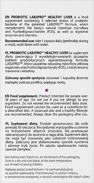 Харчова добавка пробіотик "Healthy Liver", у капсулах - Allnutrition Probiotic LAB2PRO — фото N3