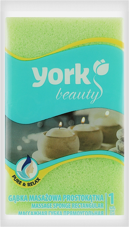 Губка для ванни та масажу, прямокутна, салатова - York — фото N1