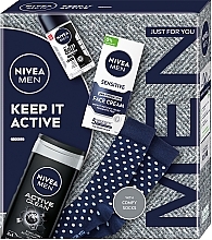 Набор - NIVEA MEN Keep It Active 2024 (f/cr/75ml + deo/50ml + sh/gel/250ml + socks/2pcs) — фото N1