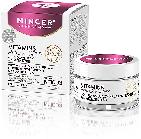 Восстанавливающий ночной крем для лица для зрелой кожи - Mincer Pharma Vitamins Philosophy Face Night Cream № 1003