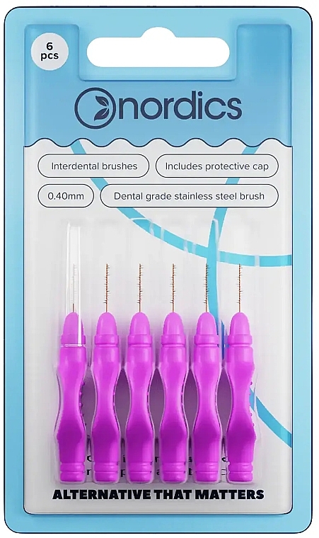 Межзубные ершики 0.40 мм, 6 шт., розовые - Nordics Interdental Brushes — фото N1