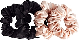 Парфумерія, косметика Набір резинок з натурального шовку, розмір S, чорна + рожева - de Lure Scrunchie Set