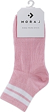 Женские короткие носки с широкими полосатыми манжетами, розовые - Moraj — фото N1