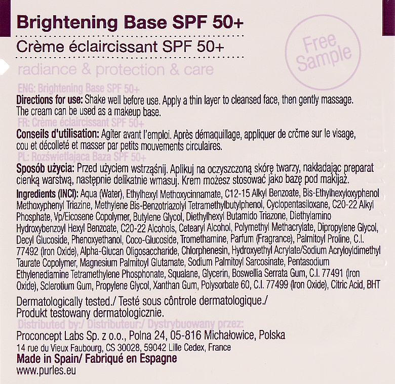 Тональна основа з SPF 50+ з тонуючим ефектом - Purles Brightening Base SPF 50+ (мініатюра) — фото N2