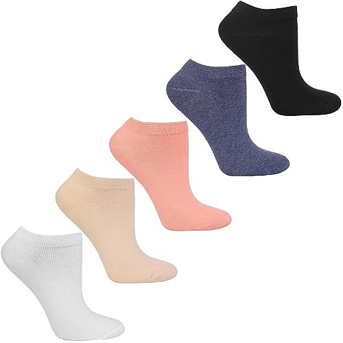 Женские однотонные хлопковые носки, 5 пар, черные + синие + розовые + бежевые + белые - Moraj — фото N1