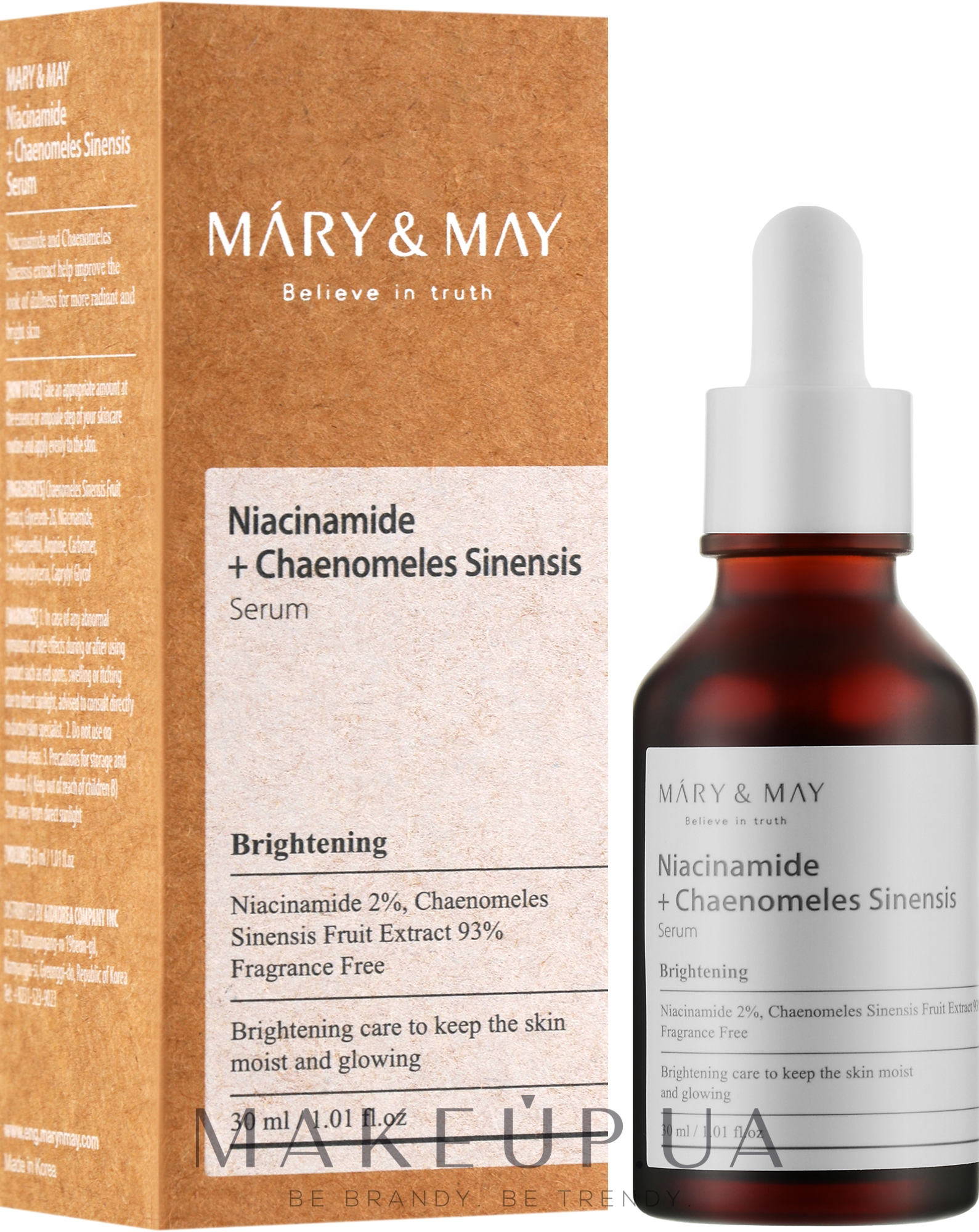 Освітлювальна сироватка з ніацинамідом та хеномелесом - Mary & May Niacinamide + Chaenomeles Sinensis Serum — фото 30ml