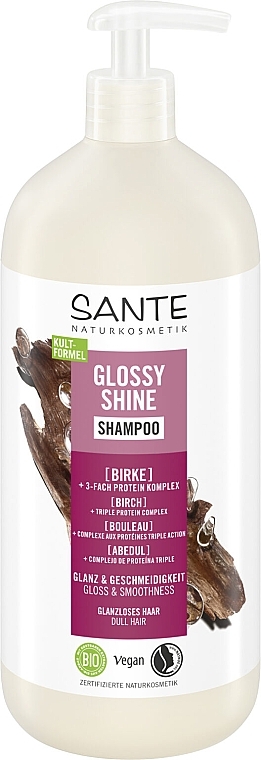 БІО-Шампунь для блиску волосся з Протеїновим комплексом та Березовим листям - Sante Glossy Shine Shampoo — фото N3