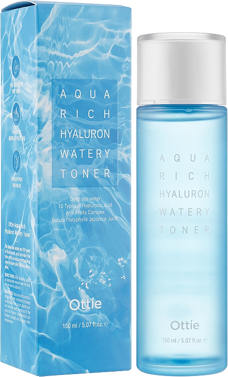 Тонер для обличчя з комплексом гіалуронової кислоти - Ottie Aqua Rich Hyaluron Watery Toner — фото N2