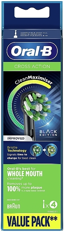 Змінна насадка для електричної зубної щітки, 4 шт. - Oral-B Cross Action Black Power Toothbrush Refill Heads — фото N2