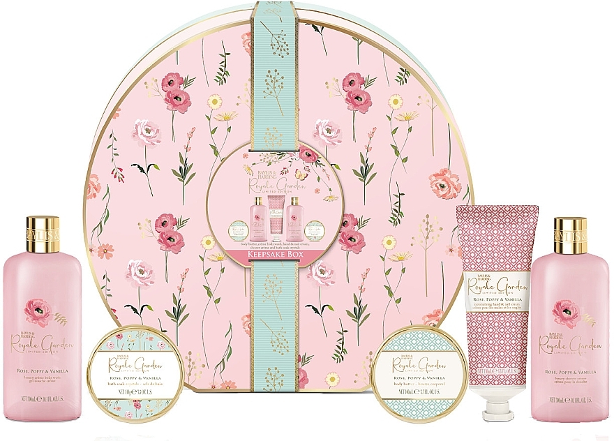 Набір, 5 продуктів - Baylis & Harding Royale Garden Rose, Poppy & Vanilla Luxury Hat Box Gift Set — фото N1