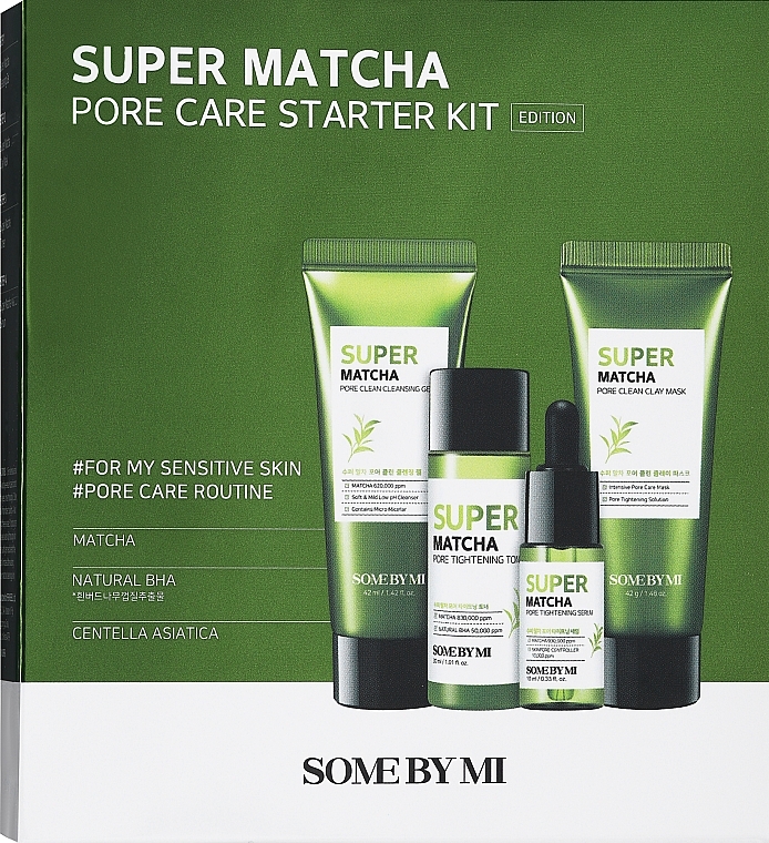 Набор - Some By Mi Super Matcha Pore Care Starter Kit (gel/45ml + mask/42g + toner/30ml + f/ser/10ml)(мини) — фото N1