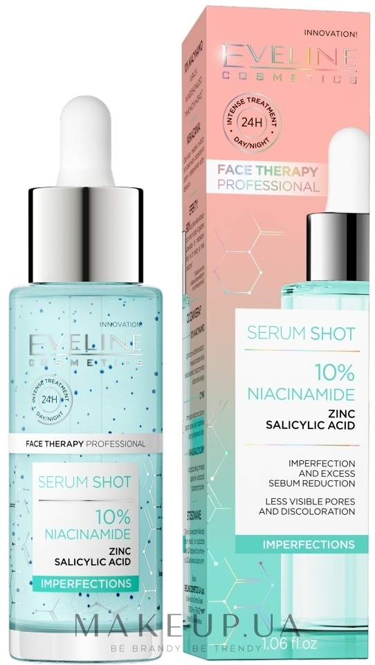 Заспокійлива сироватка для обличчя з ніацинамідом - Eveline Cosmetics Serum Shot 10% Niacinamide — фото 30ml