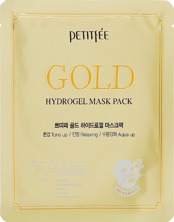 Гідрогелева маска для обличчя з золотим комплексом +5 - Petitfee Gold Hydrogel Mask Pack +5 golden complex — фото N4