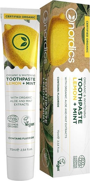 Отбеливающая зубная паста с лимоном и мятой - Nordics Organic & Whitening Toothpaste Lemon + Mint  — фото N1