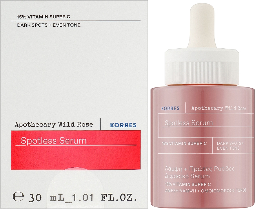 Двухфазная сыворотка для лица - Korres Apothecary Wild Rose Spotless Serum 15% Vitamin Super C  — фото N2
