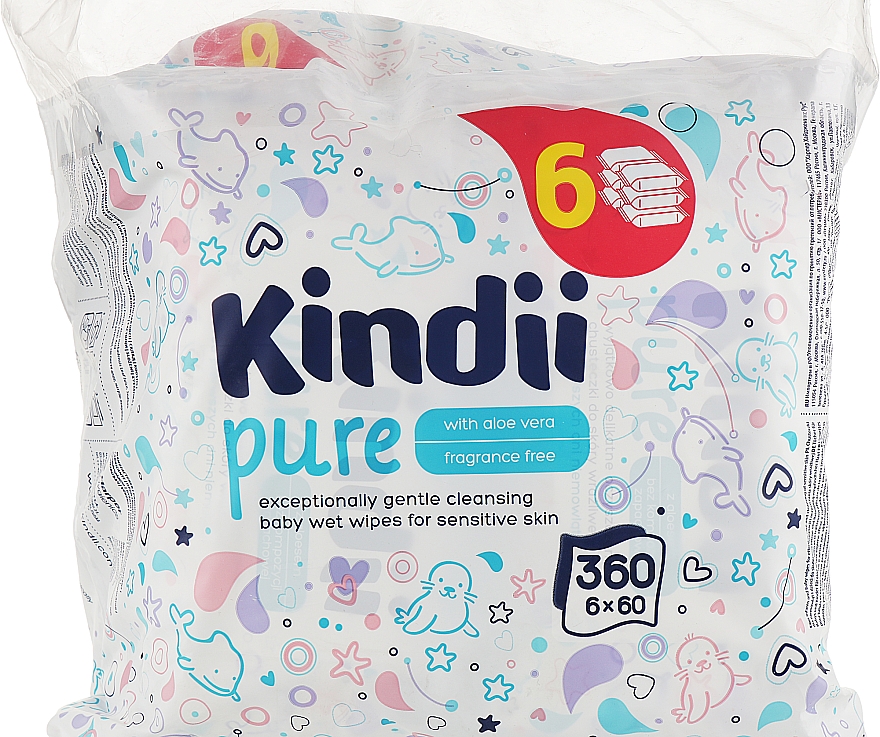 Детские влажные салфетки, 60шт - Kindii Pure Wipes — фото N4