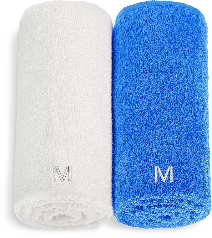 Набор полотенец для лица, белое и голубое "Twins" - MAKEUP Face Towel Set Blue + White — фото N1
