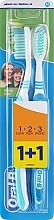 Духи, Парфюмерия, косметика Набор зубных щеток (средняя, голубая + голубая) - Oral-B 1 2 3 Natural Fresh 40 Medium 1 + 1