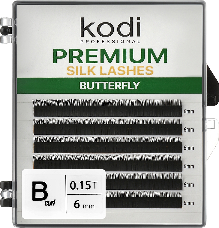 Накладные ресницы Butterfly Green B 0.15 (6 рядов: 6 мм) - Kodi Professional — фото N1