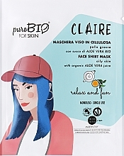 Парфумерія, косметика Тканинна маска для обличчя для жирної шкіри "Відпочинок і розваги" - PuroBio Cosmetics Claire Face Sheet Mask For Oily Skin Relax And Fun