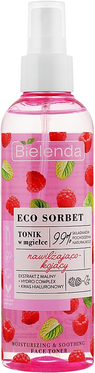Тонік-спрей для обличчя з екстрактом малини - Bielenda Eco Sorbet Moisturizing & Soothing Face Toner