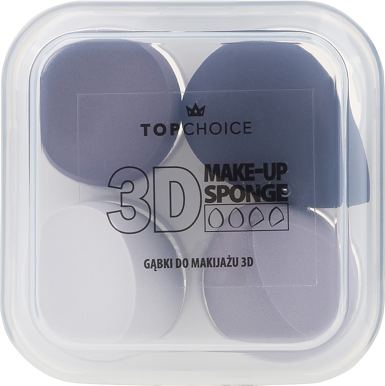 Спонж-блендер, 4 шт., чорно-фволетовий, темно-фволетовий, фіолетовий, світло-фіолетовий - Top Choice 3D Make-up Sponge — фото N2