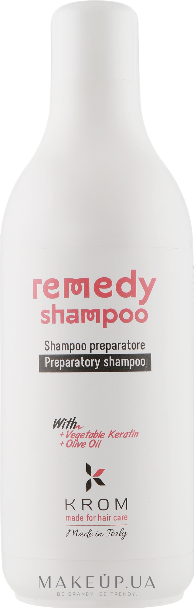 Восстанавливающий шампунь с растительным кератином и маслом оливы - Krom Remedy Shampoo — фото 1000ml