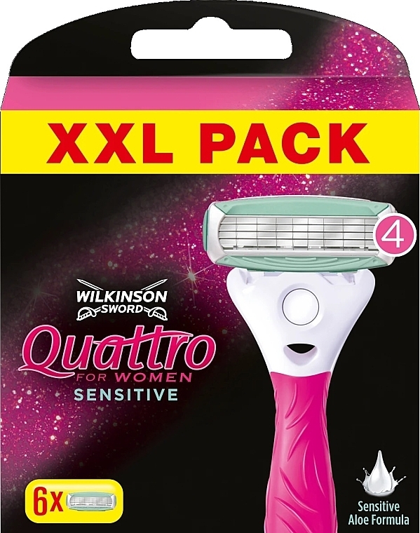 Змінні касети для гоління, 6 шт. - Wilkinson Sword Quattro for Women Sensitive — фото N1
