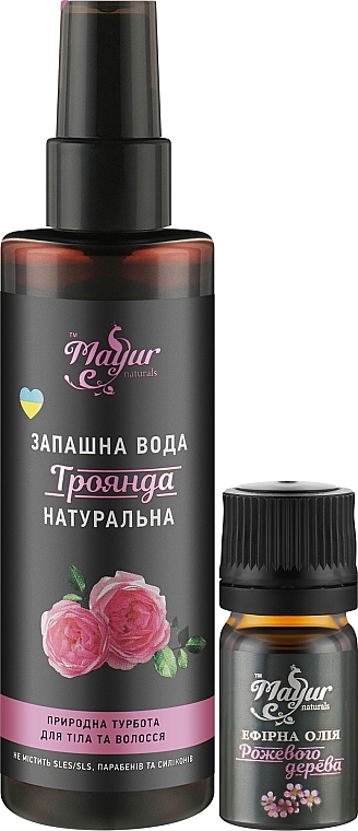 Подарочный набор для волос и тела "Роза и розовое дерево" - Mayur (ess/oil/5ml + b/spray/100ml) — фото N1