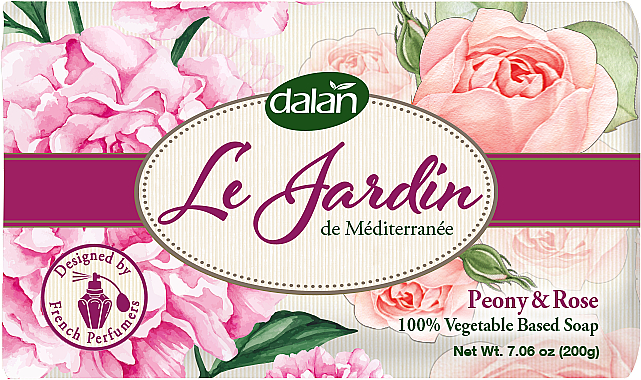 Парфумоване туалетне мило Dalan Le Jardin "Півонія й троянда", 200 г - Dalan Le Jardin Peony & Rose Soap