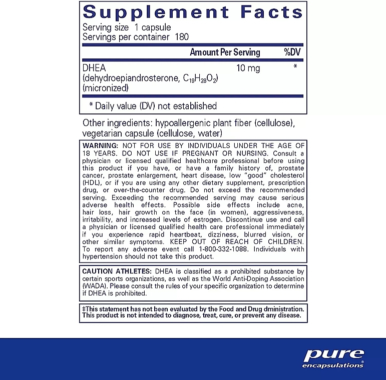 Дієтична добавка "ДГЕА", 10mg - Pure Encapsulations DHEA — фото N3