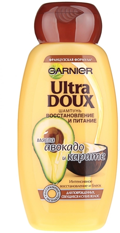 Шампунь для пошкодженого та посіченого волосся - Garnier Ultra Doux Каріте та Авокадо — фото N2