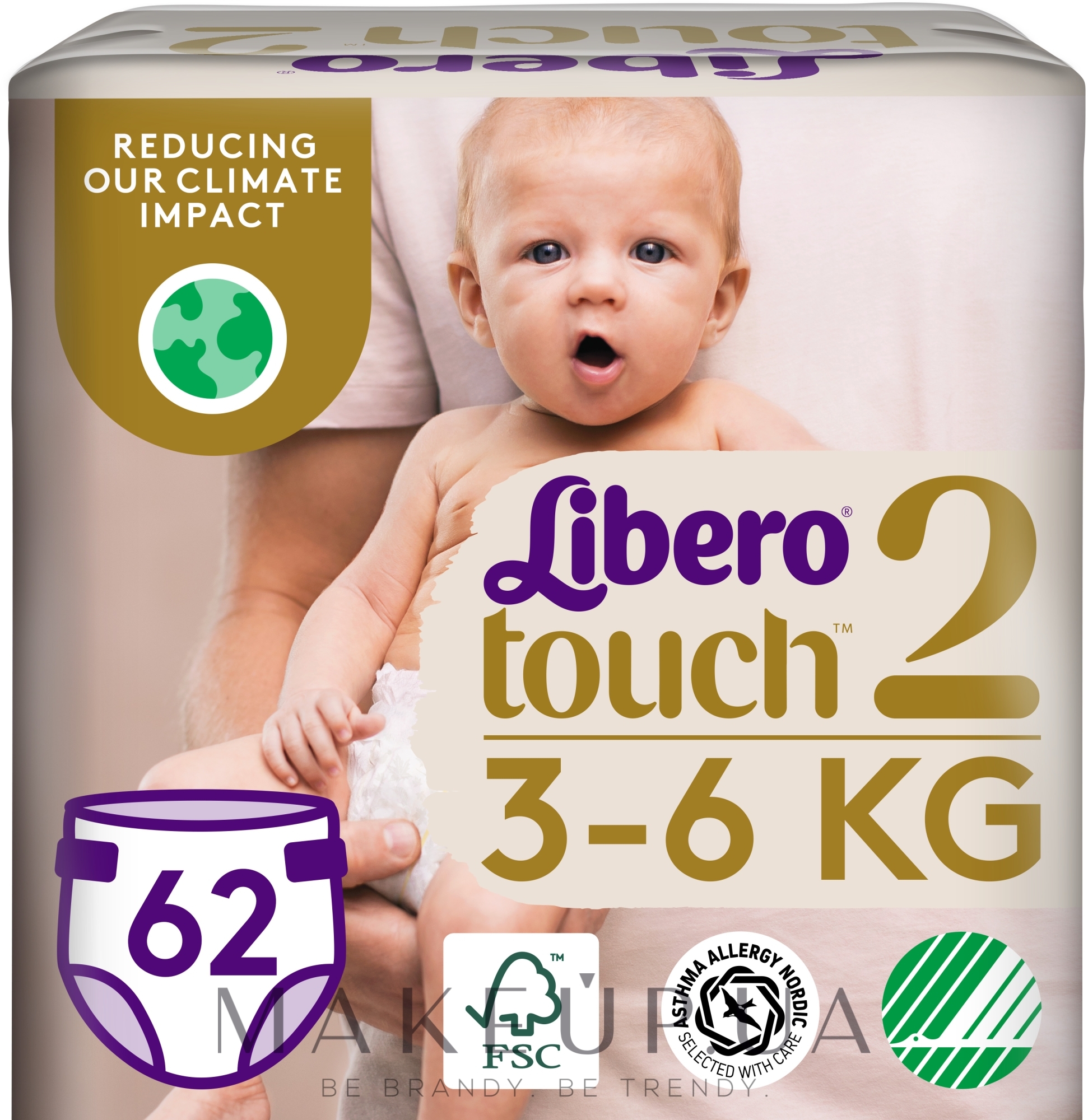 Підгузки дитячі Touch 2 (3-6 кг), 62 шт. - Libero — фото 62шт