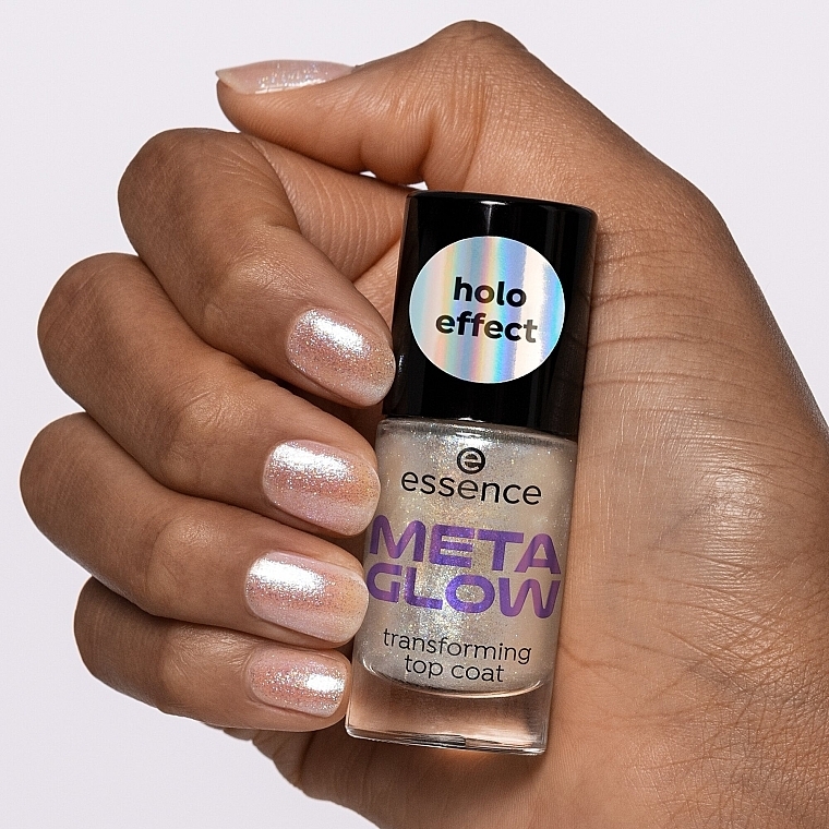 Топовое покрытие для ногтей с голографическим эффектом - Essence Meta Glow Transforming Top Coat — фото N4